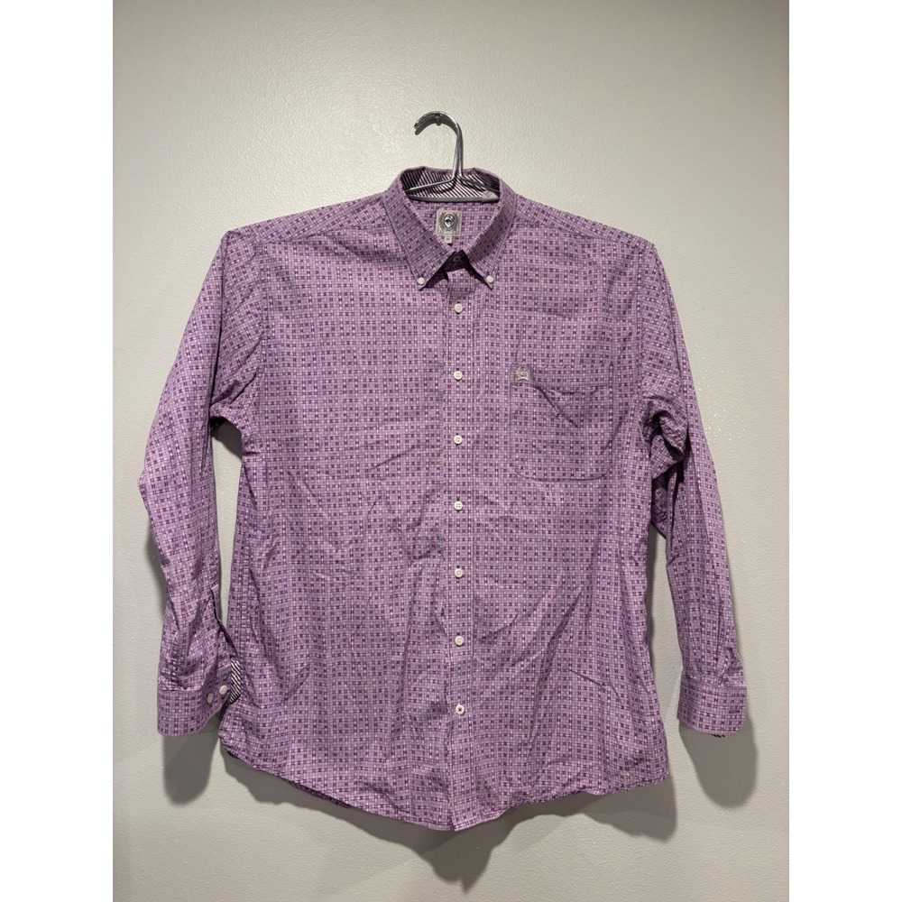 Cinch Mens Purple Geometric Print Long Sleeve Button Down Shirt Medium